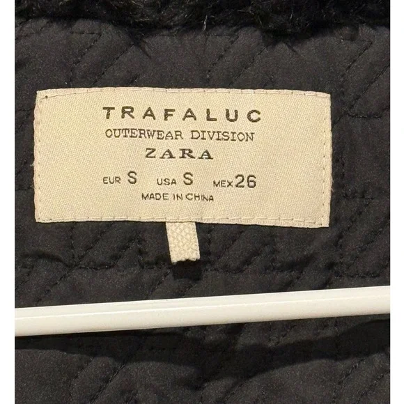 Zara Trafaluc Black Faux Fur Moto Vest Faux Leather Trim Small - Picture 2 of 9